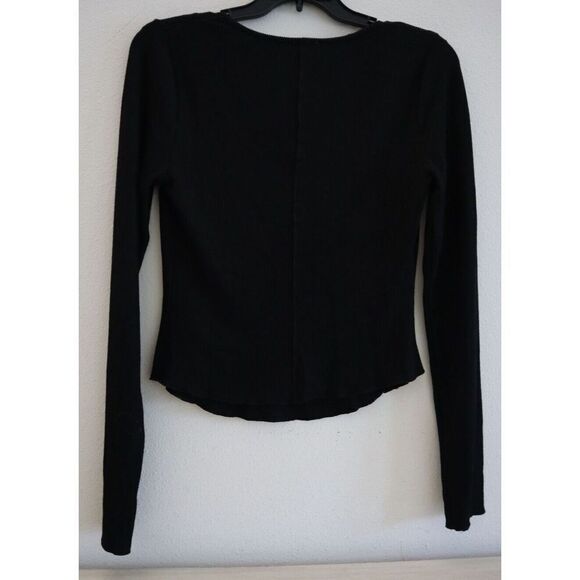 Free People OB1619283 Women's Sz S Black Keep it Basic Long Sleeve Henley Top - Picture 2 of 7